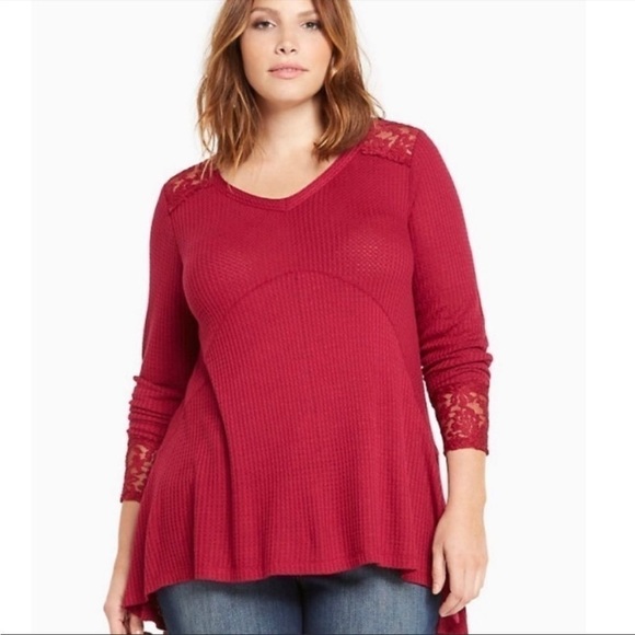 Torrid Inset Waffle Knit Tunic Top - Picture 1 of 10